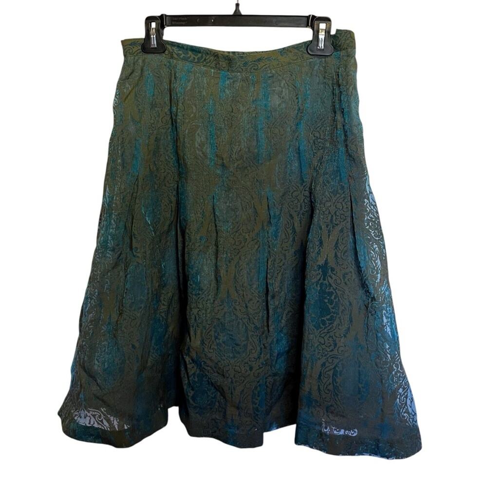 Coldwater Creek Bronze Teal A-Line Skirt Cottagecore Fairycore Midi Medium P